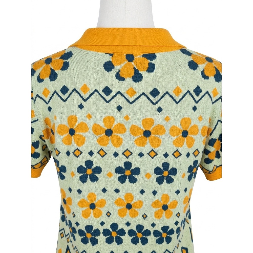 OxKnit Kitty Cat Jacquard Knit Polo Retro Pullover Size Small - Picture 3 of 6
